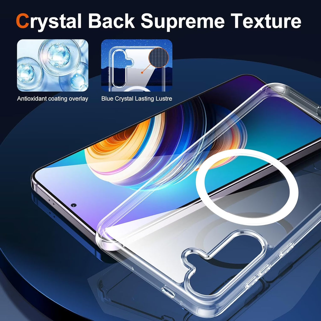 Clear Case for Samsung Galaxy S24 Clear Magnetic Case, [Yellow Resistant] Strong Protective Cover, Slim Fit Shockproof Transparent Crystal Clear Magnetic Clear Case for Samsung Galaxy S24