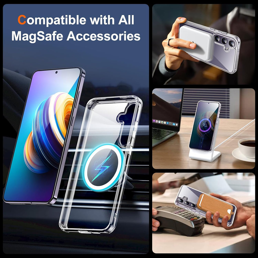 Clear Case for Samsung Galaxy S24 Clear Magnetic Case, [Yellow Resistant] Strong Protective Cover, Slim Fit Shockproof Transparent Crystal Clear Magnetic Clear Case for Samsung Galaxy S24